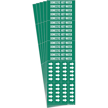 Brady DOMESTIC HOT WATER Pipe Marker Sty 3C Arrows Polyester WT on GN 3 per Card, 5 PK 106106-PK